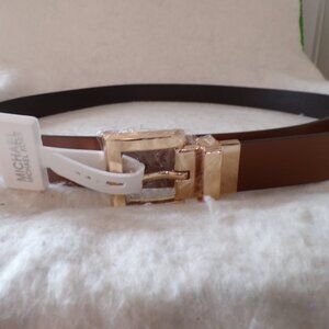 MICHAEL KORS REVERSIBLE BELT WOMEN Size 2x LEATHER BLACK/BROWN GOLD BUCKLE 2 XL